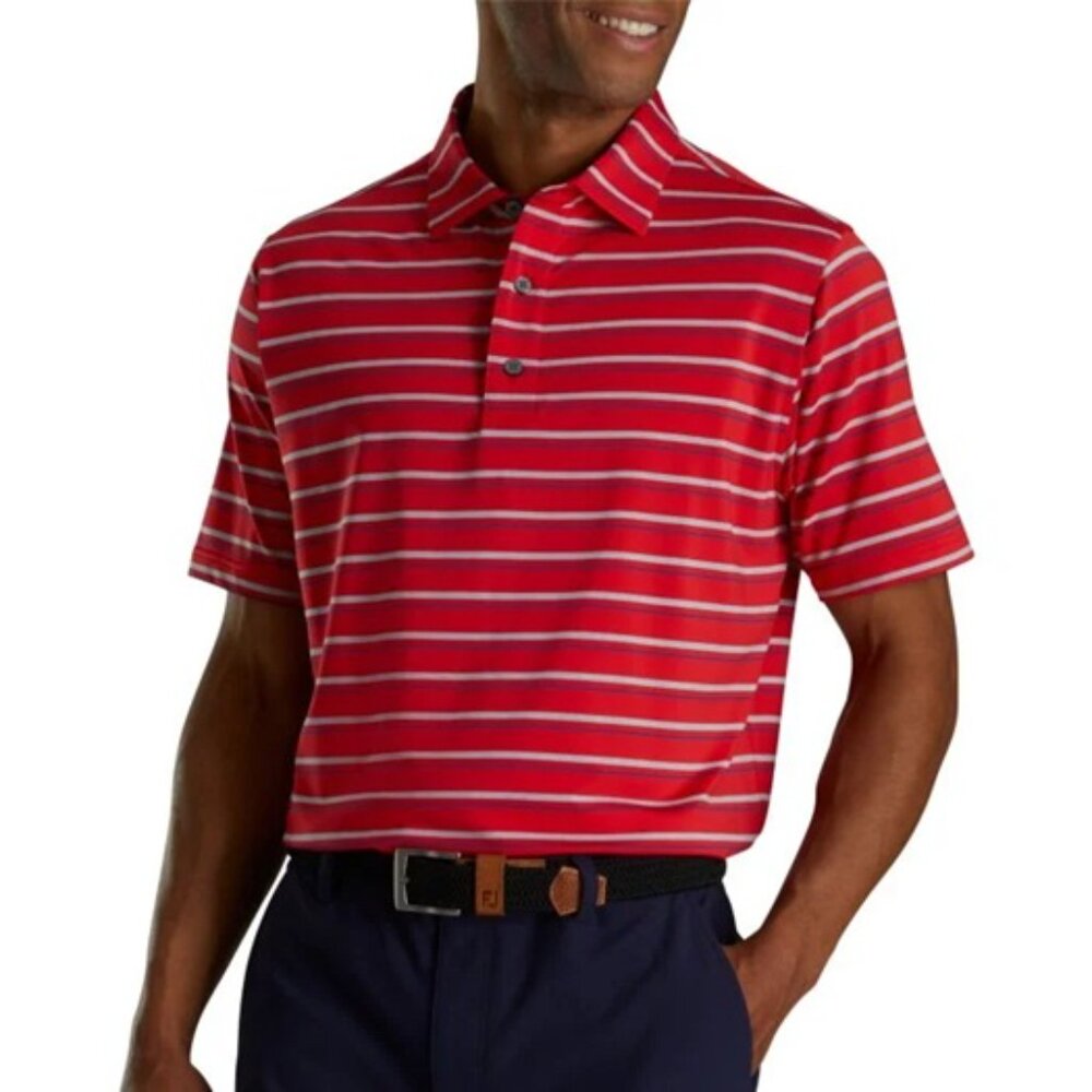 FootJoy Lisle Space Dyed Stripe Self Collar Golf Polo - Racing Red Size L